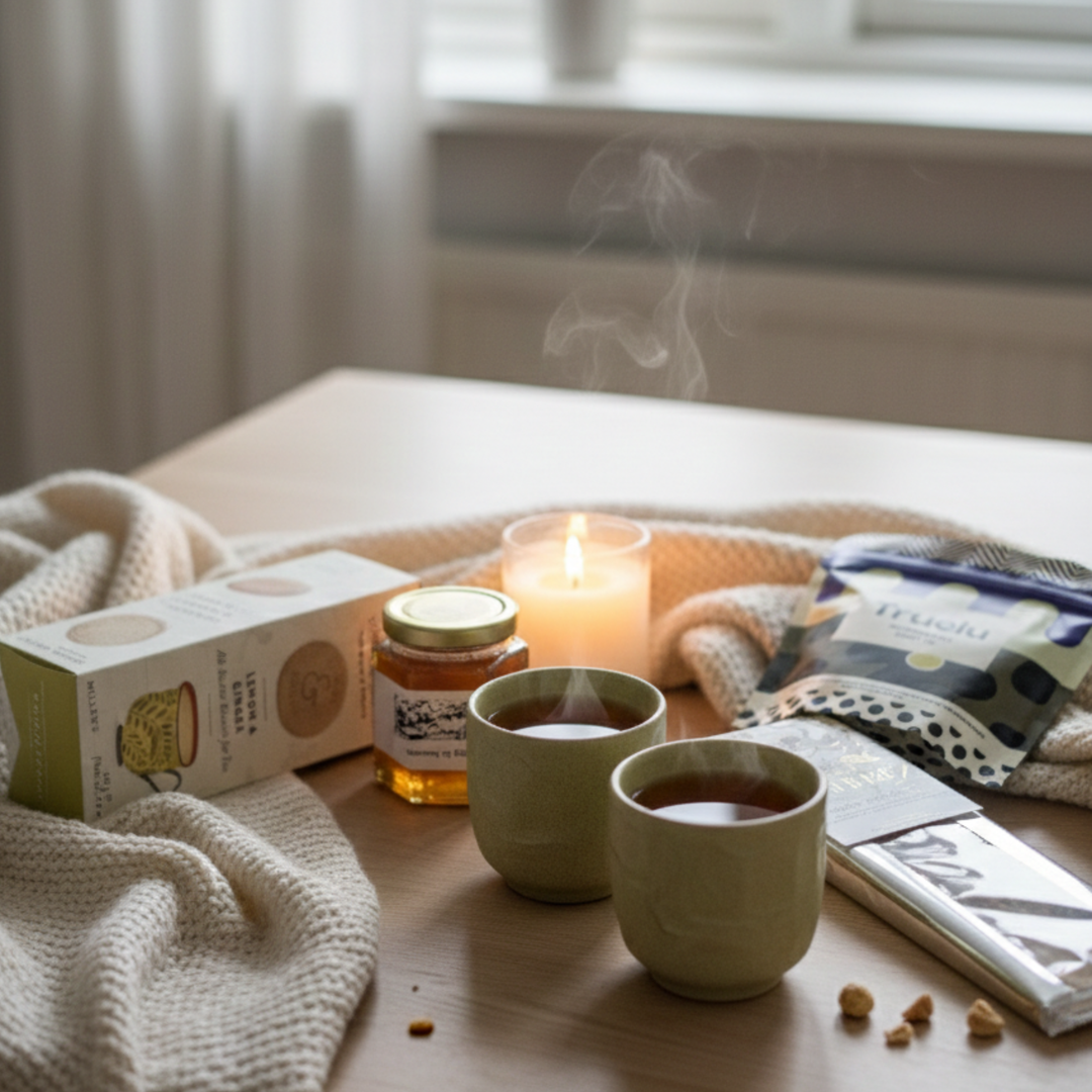 Gavekurv med Søde Sager og Håndlavede Krus