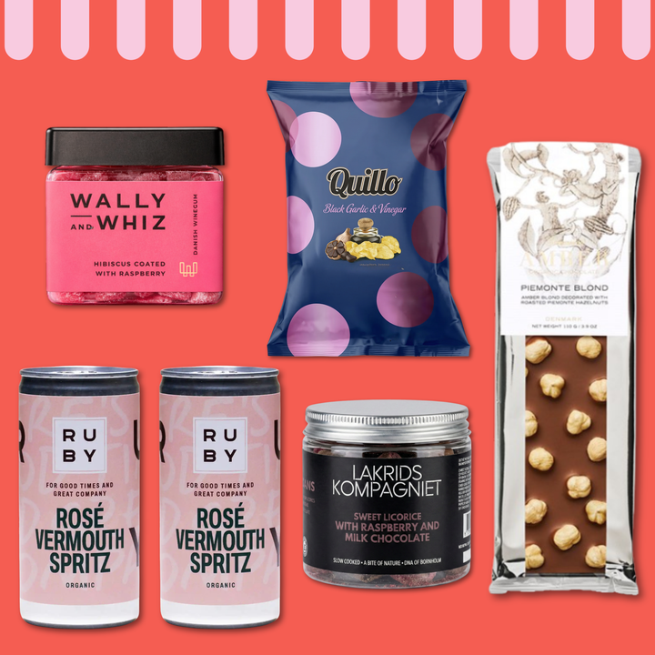 Gavekurv med Rosé Vermouth Spritz & Søde Fristelser