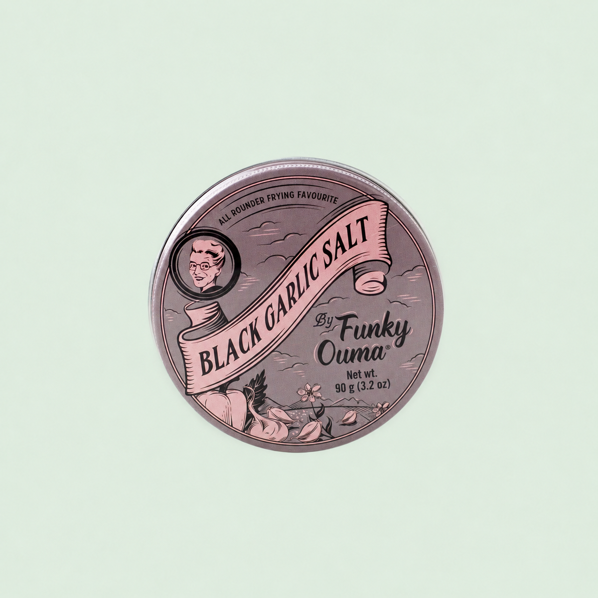 Black Garlic Salt - 90 g - låg på mintgrøn baggrund
